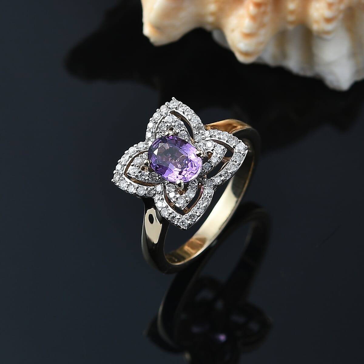 Luxoro AAA Madagascar Purple Sapphire and G-H I2 Diamond 1.37 ctw Ring in 10K Yellow Gold (Size 10.0) image number 1