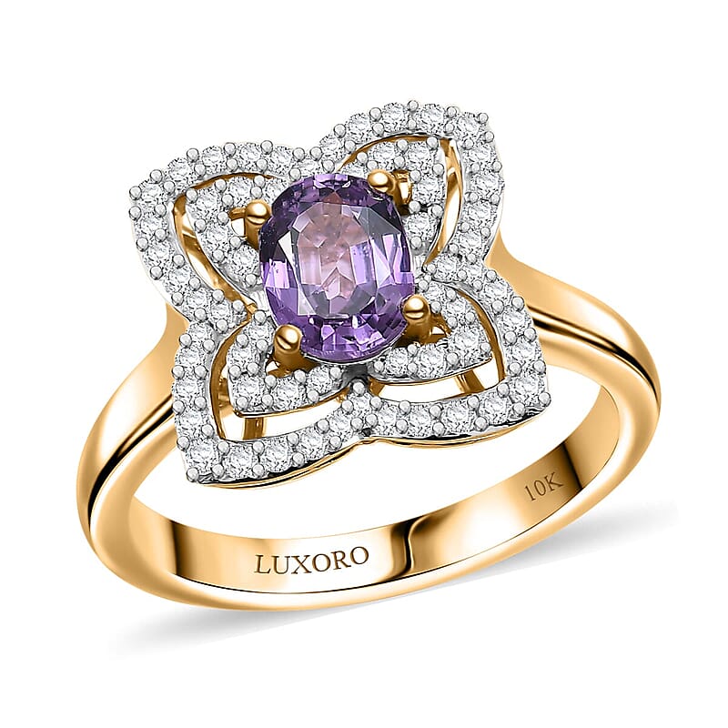 Luxoro AAA Madagascar Purple Sapphire, Diamond Ring in 10K Yellow Gold 1.37 ctw (Size 12.0)