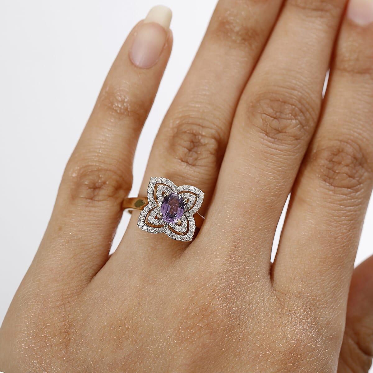 Luxoro AAA Madagascar Purple Sapphire and G-H I2 Diamond 1.37 ctw Ring in 10K Yellow Gold (Size 6.0) image number 2