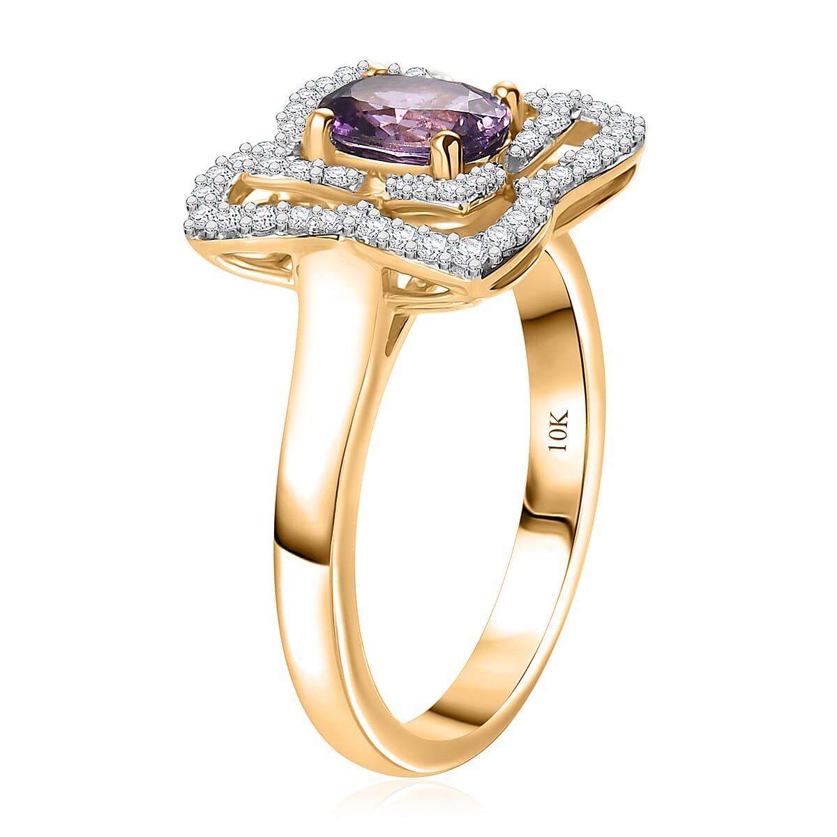 Luxoro AAA Madagascar Purple Sapphire and G-H I2 Diamond 1.37 ctw Ring in 10K Yellow Gold (Size 6.0) image number 3