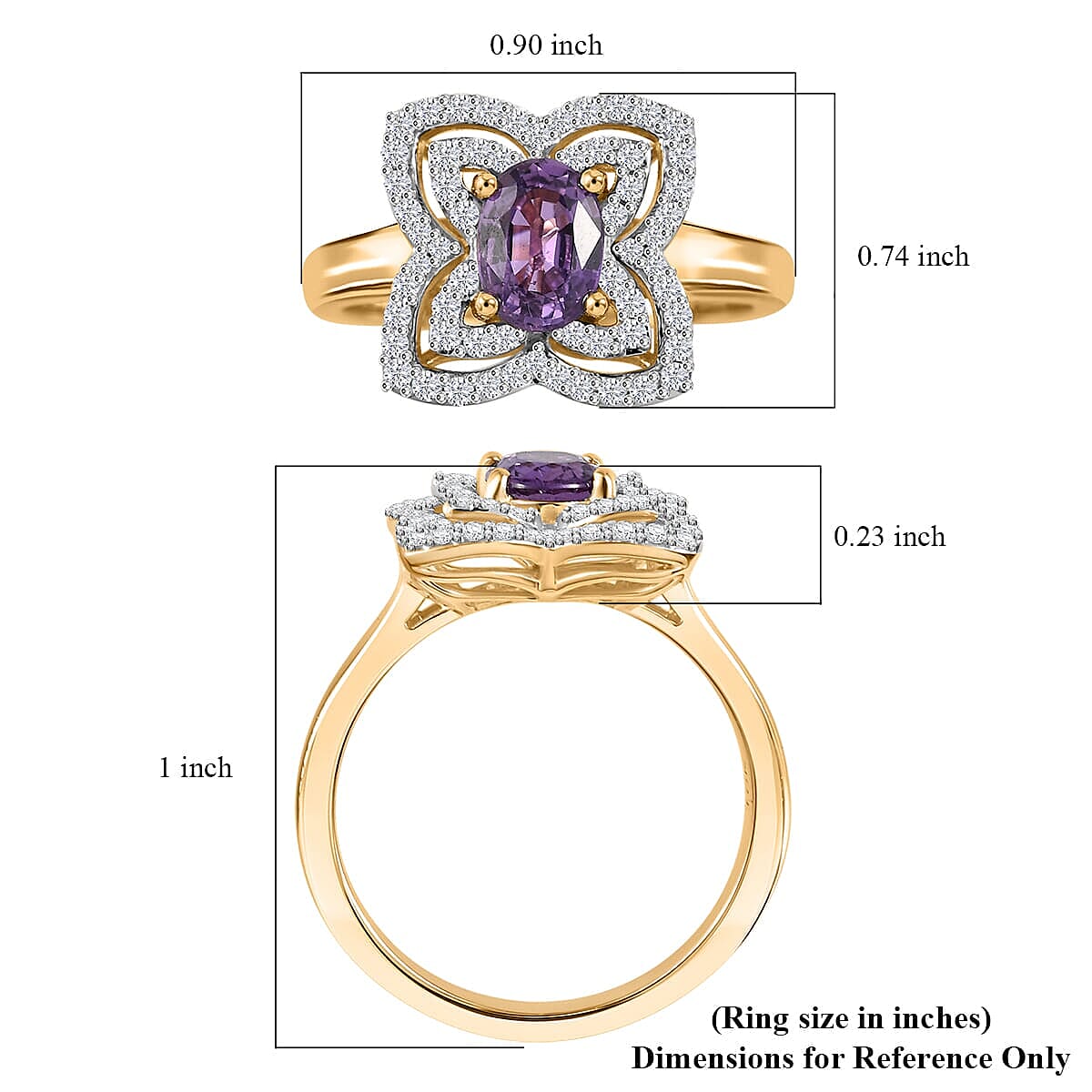 Luxoro AAA Madagascar Purple Sapphire and G-H I2 Diamond 1.37 ctw Ring in 10K Yellow Gold (Size 7.0) image number 5