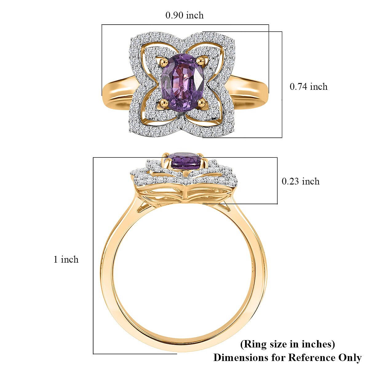 Luxoro AAA Madagascar Purple Sapphire and Diamond G-H I2 1.37 ctw Ring in 10K Yellow Gold (Size 9.0) 4.15 Grams