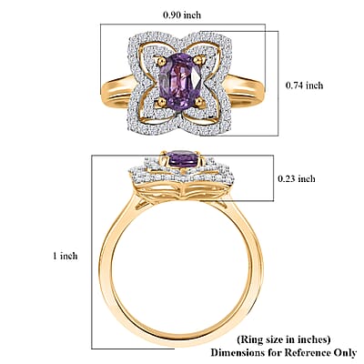 Luxoro AAA Madagascar Purple Sapphire and Diamond G-H I2 1.37 ctw Ring in 10K Yellow Gold (Size 9.0) 4.15 Grams