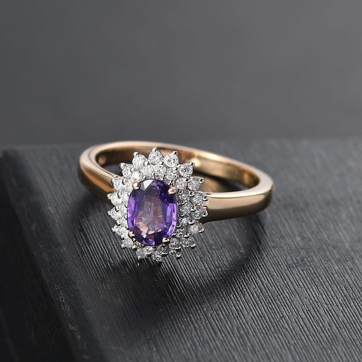 Luxoro AAA Madagascar Purple Sapphire and G-H I2 Diamond 1.31 ctw Ring in 14K Yellow Gold (Size 10.0) image number 1