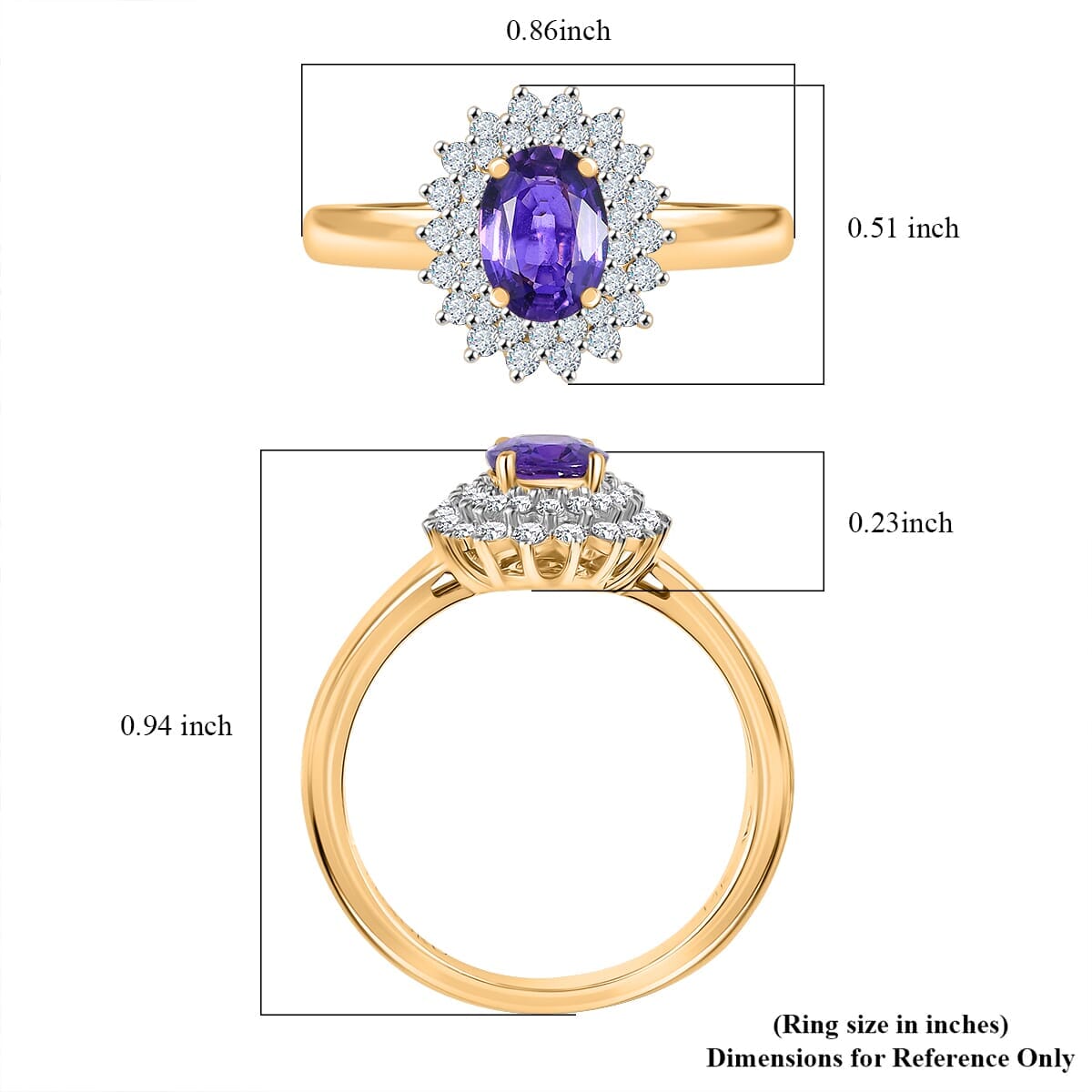 Luxoro AAA Madagascar Purple Sapphire and G-H I2 Diamond 1.31 ctw Ring in 14K Yellow Gold (Size 10.0) image number 5