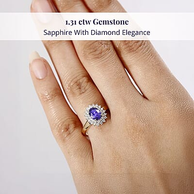 Luxoro 14K Yellow Gold AAA Madagascar Purple Sapphire, Diamond (G-H, I2) (0.36 cts) Ring (Size 12.0) 1.31 ctw