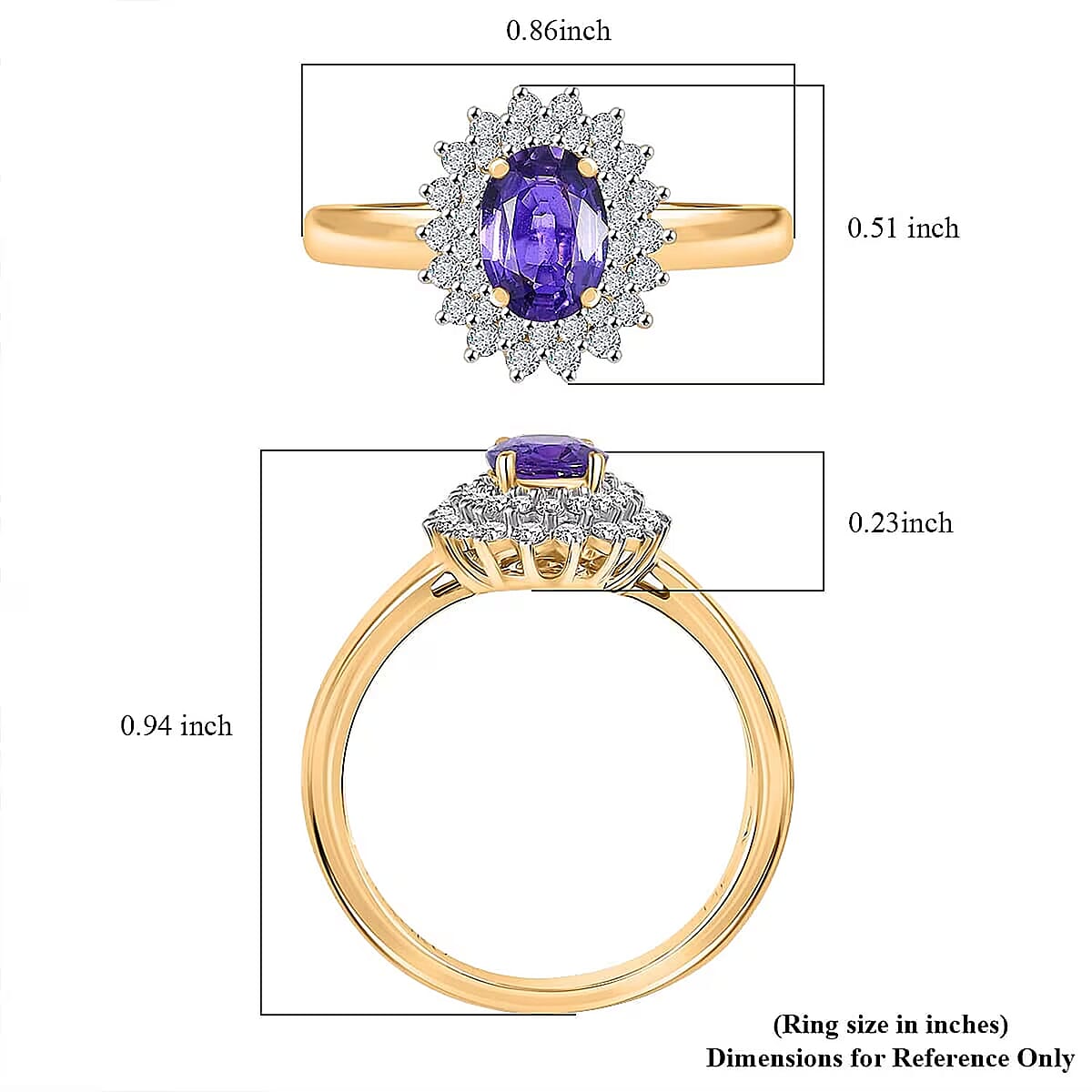 Luxoro 14K Yellow Gold AAA Madagascar Purple Sapphire, Diamond (G-H, I2) (0.36 cts) Ring (Size 12.0) 1.31 ctw image number 5