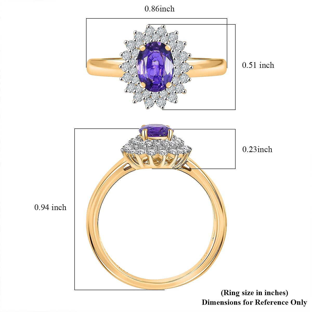 Dan Dennis Deal Luxoro 14K Yellow Gold AAA Madagascar Purple Sapphire, Diamond (G-H, I2) (0.36 cts) Ring (Size 10.0) 1.31 ctw image number 5