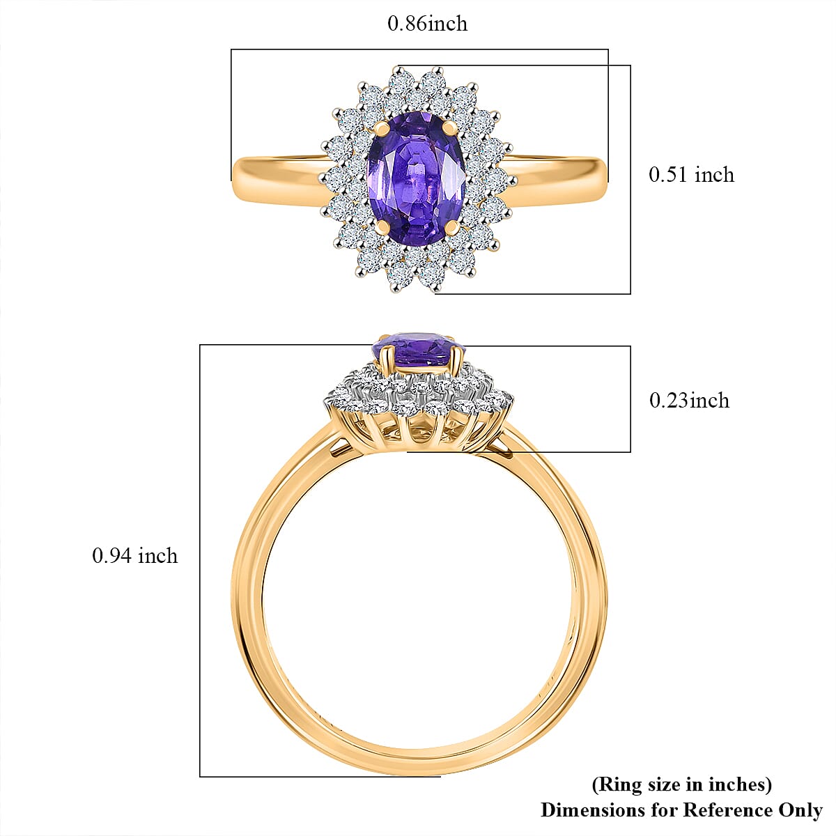 Luxoro AAA Madagascar Purple Sapphire and G-H I2 Diamond 1.31 ctw Ring in 14K Yellow Gold (Size 7.0) image number 5