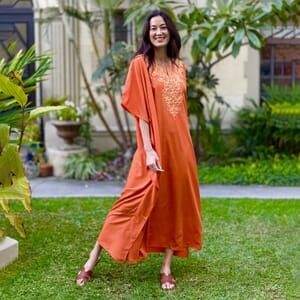 Value Buy Winlar Orange Micro Plisse Long Kaftan - One Size Fits Most