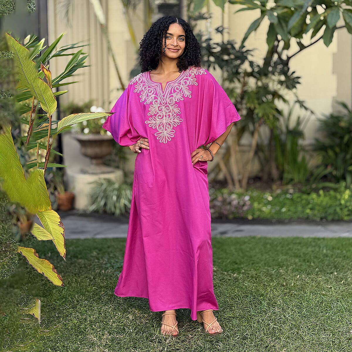 Value Buy Winlar Pink Micro Plisse Long Kaftan - One Size Fits Most image number 0