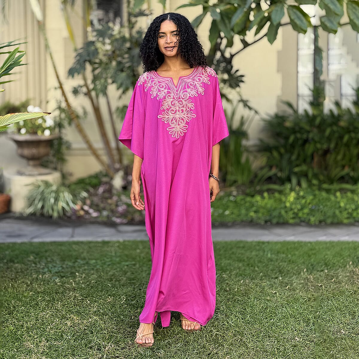Value Buy Winlar Pink Micro Plisse Long Kaftan - One Size Fits Most image number 1