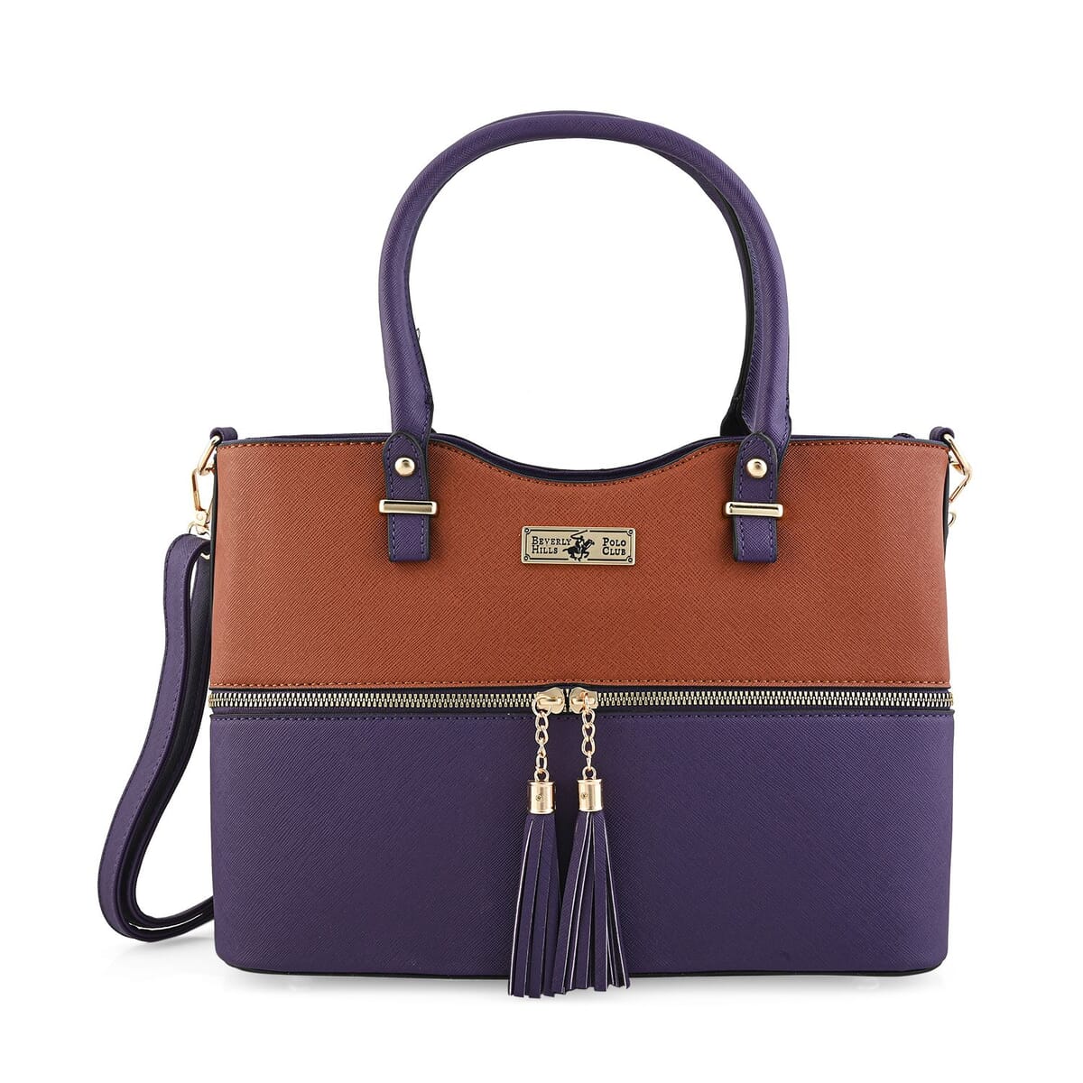 Beverly Hills Polo Club Cognac & Purple Faux Leather 2-Tone Shoulder Bag image number 0