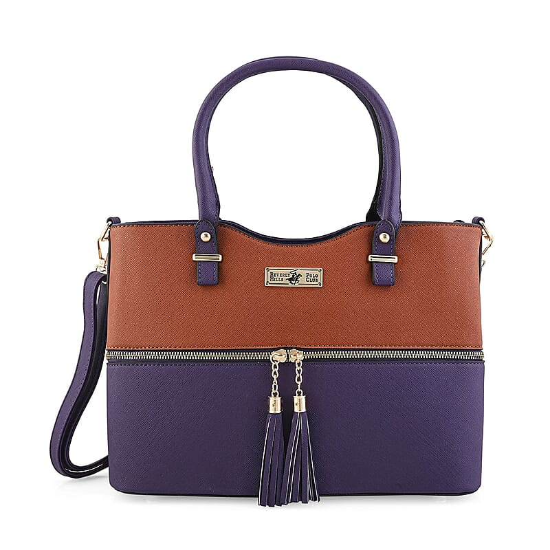 Beverly Hills Polo Club Cognac & Purple Faux Leather 2-Tone Shoulder Bag