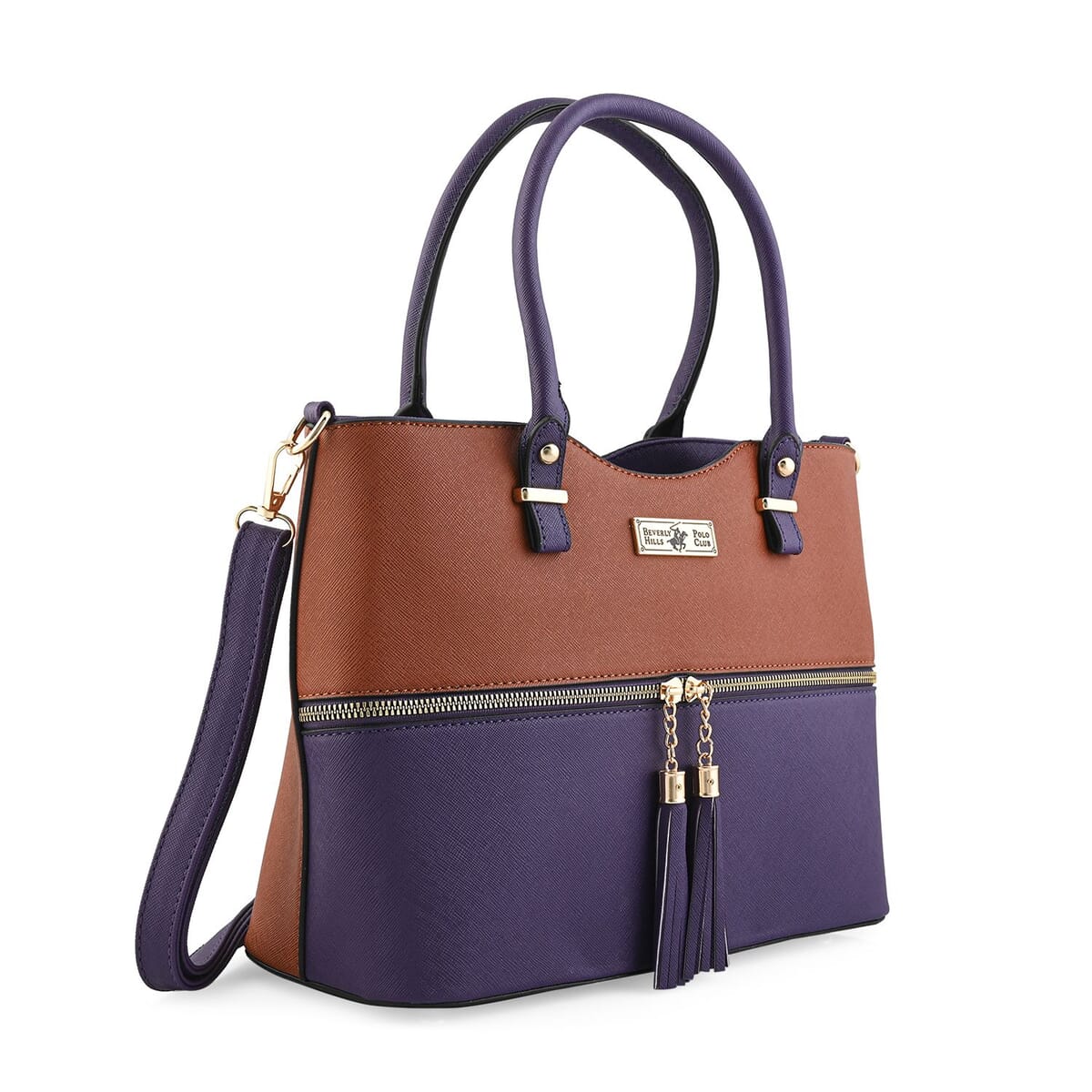 Beverly Hills Polo Club Cognac & Purple Faux Leather 2-Tone Shoulder Bag image number 1