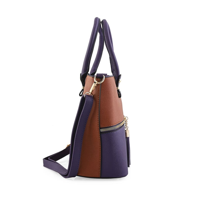 Beverly Hills Polo Club Cognac & Purple Faux Leather 2-Tone Shoulder Bag