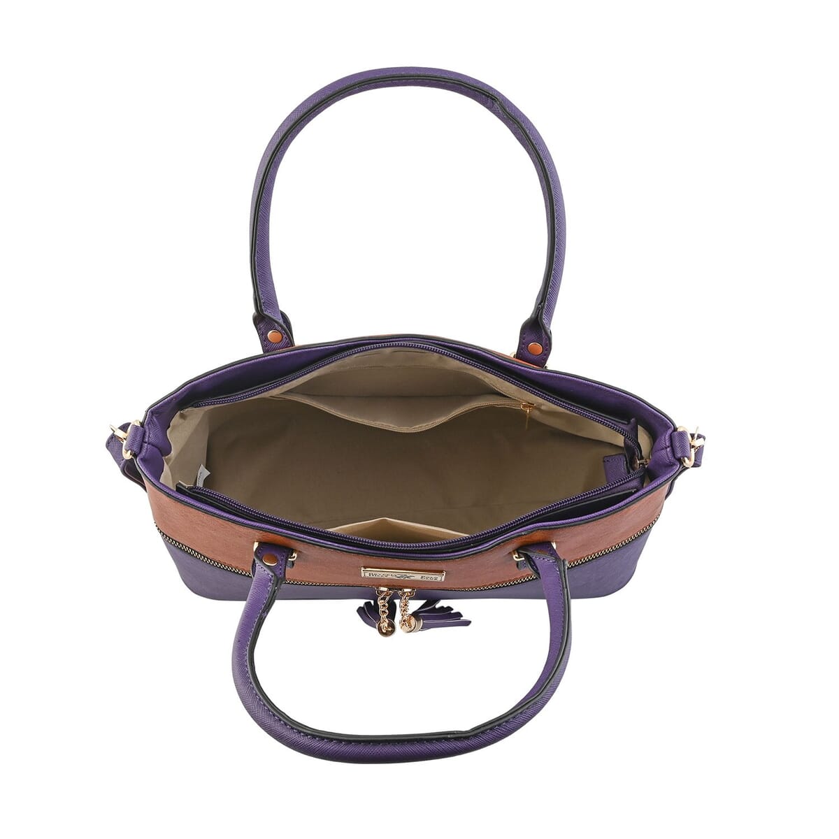 Beverly Hills Polo Club Cognac & Purple Faux Leather 2-Tone Shoulder Bag image number 5
