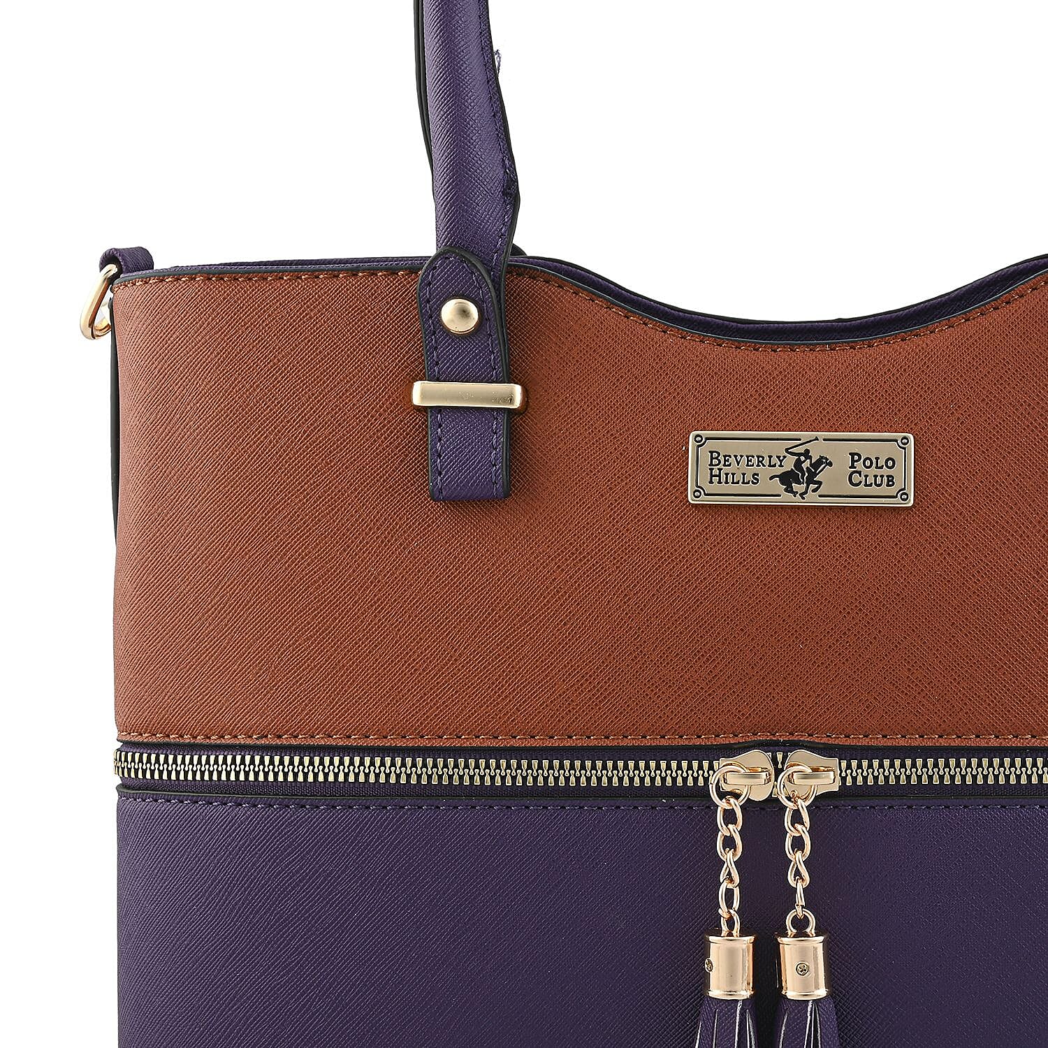 Beverly Hills Polo Club Cognac & Purple Faux Leather 2-Tone Shoulder Bag