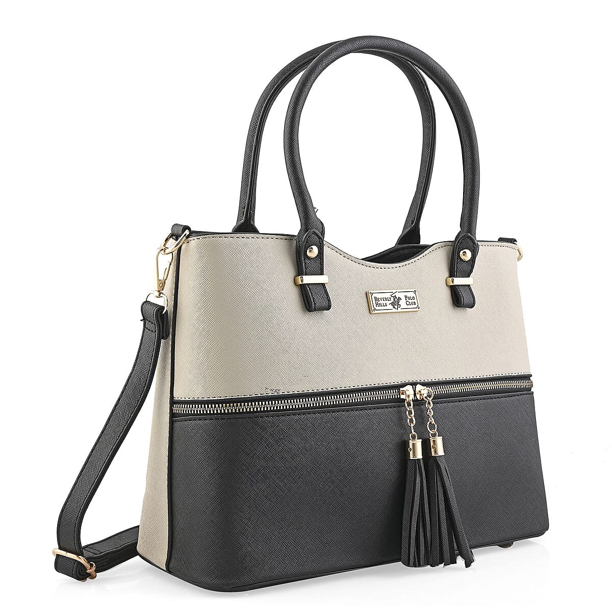 Beverly Hills Polo Club Black & Ivory Faux Leather 2-Tone Shoulder Bag image number 1