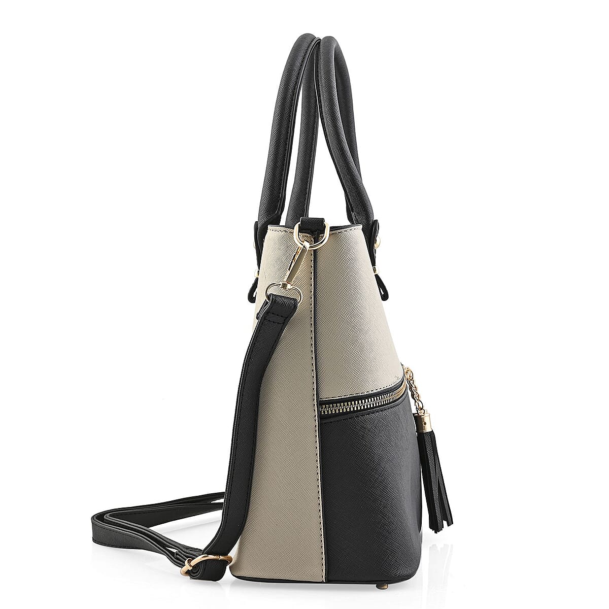 Beverly Hills Polo Club Black & Ivory Faux Leather 2-Tone Shoulder Bag image number 2