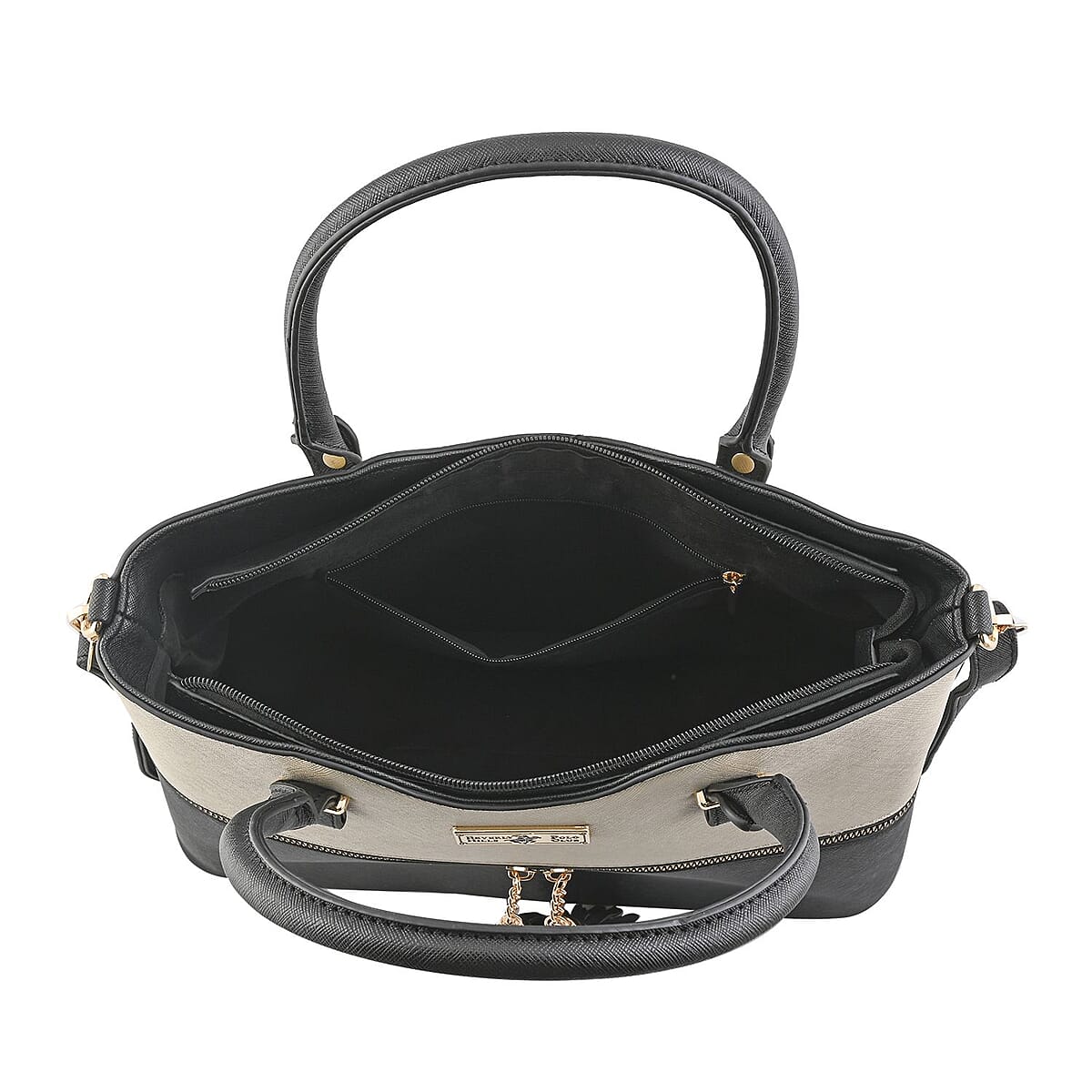 Beverly Hills Polo Club Black & Ivory Faux Leather 2-Tone Shoulder Bag image number 5