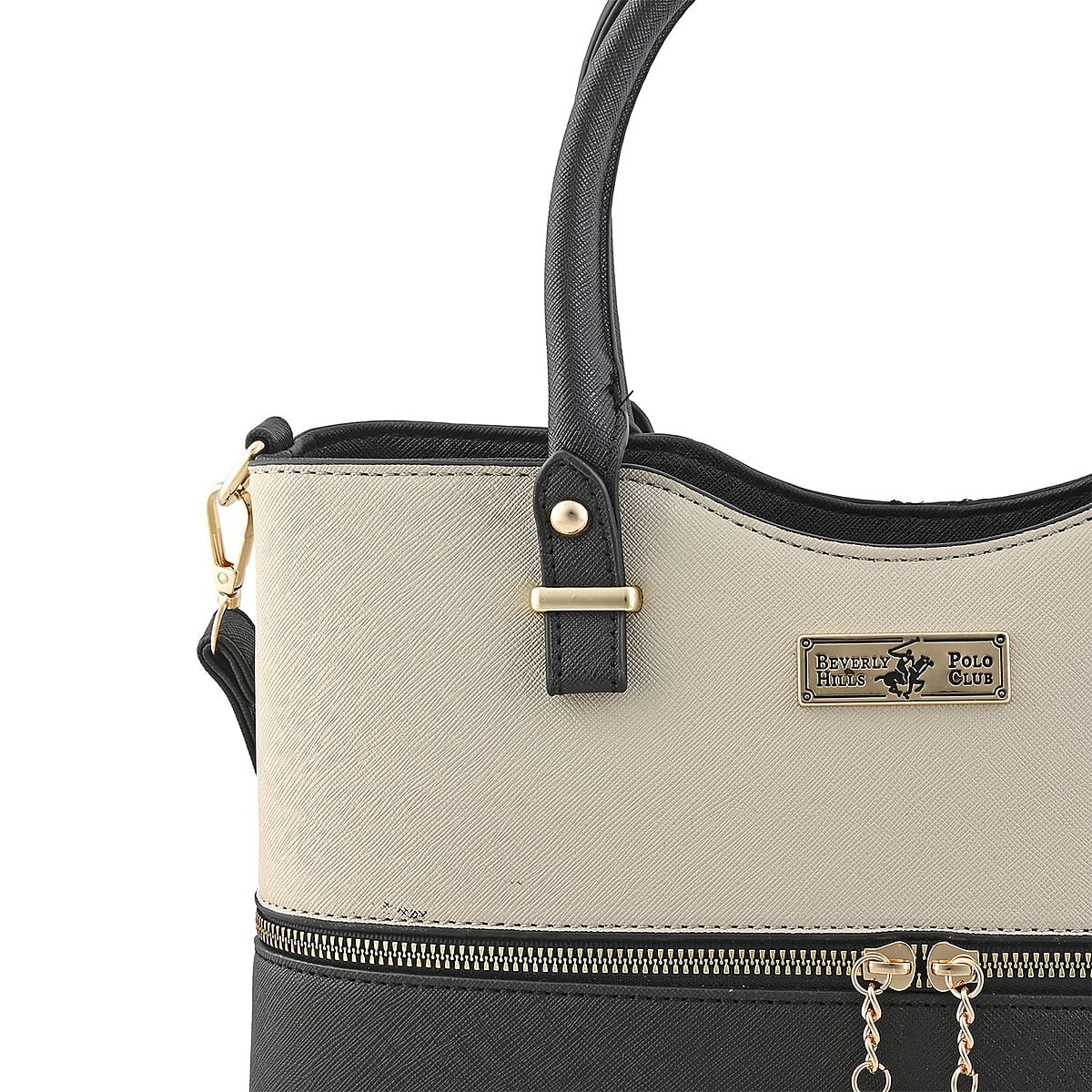 Beverly Hills Polo Club Black & Ivory Faux Leather 2-Tone Shoulder Bag image number 6