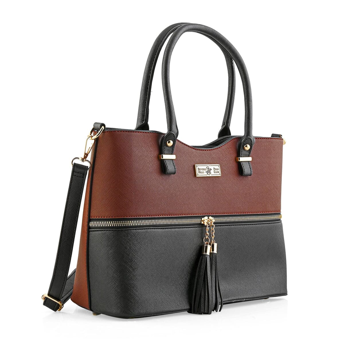Beverly Hills Polo Club Brown & Black Faux Leather 2-Tone Shoulder Bag image number 1