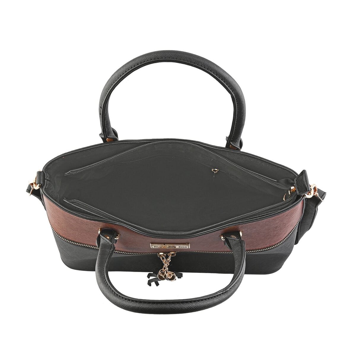 Beverly Hills Polo Club Brown & Black Faux Leather 2-Tone Shoulder Bag image number 4