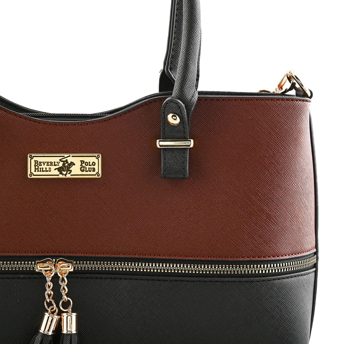 Beverly Hills Polo Club Brown & Black Faux Leather 2-Tone Shoulder Bag image number 6