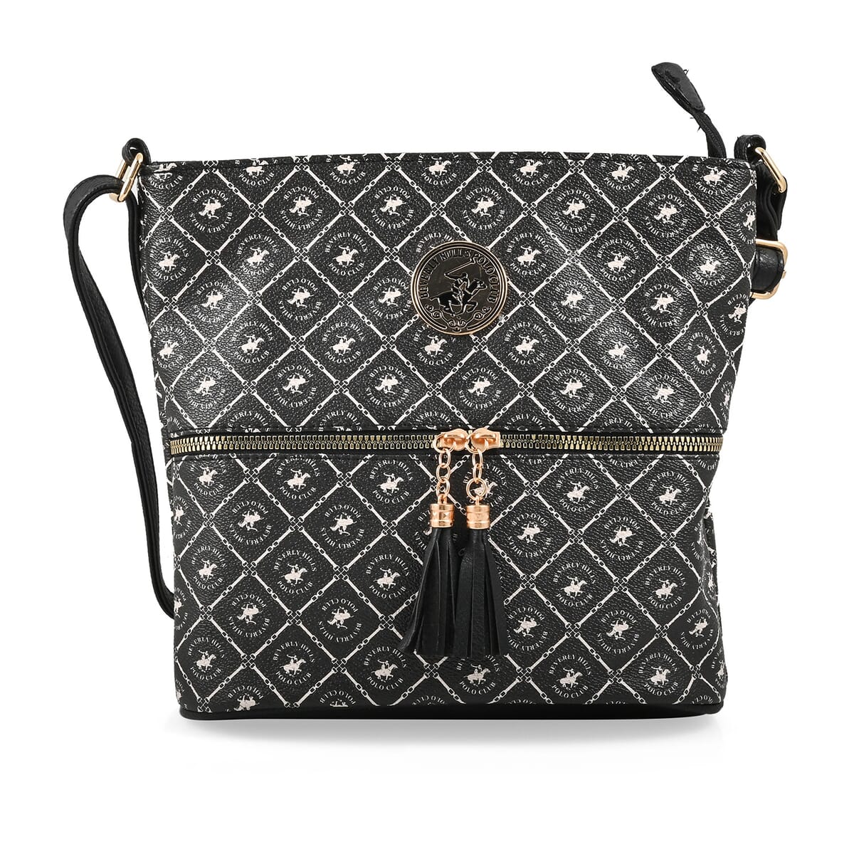 Beverly Hills Polo Club Black & White Logo Pattern Faux Leather Crossbody Bag image number 0
