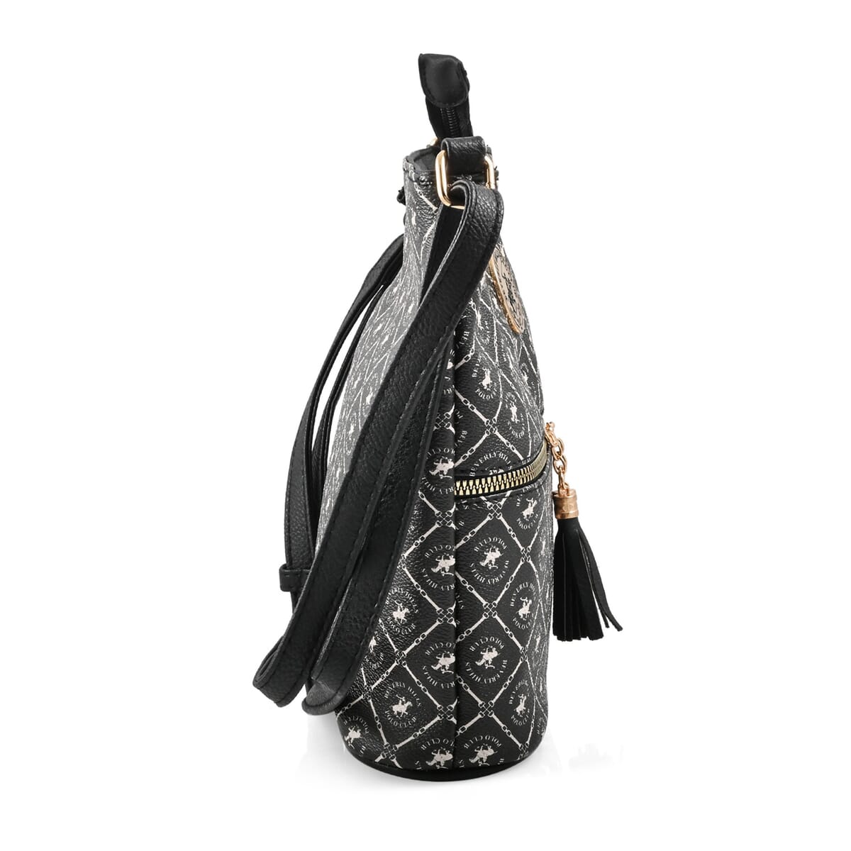 Beverly Hills Polo Club Black & White Logo Pattern Faux Leather Crossbody Bag image number 1