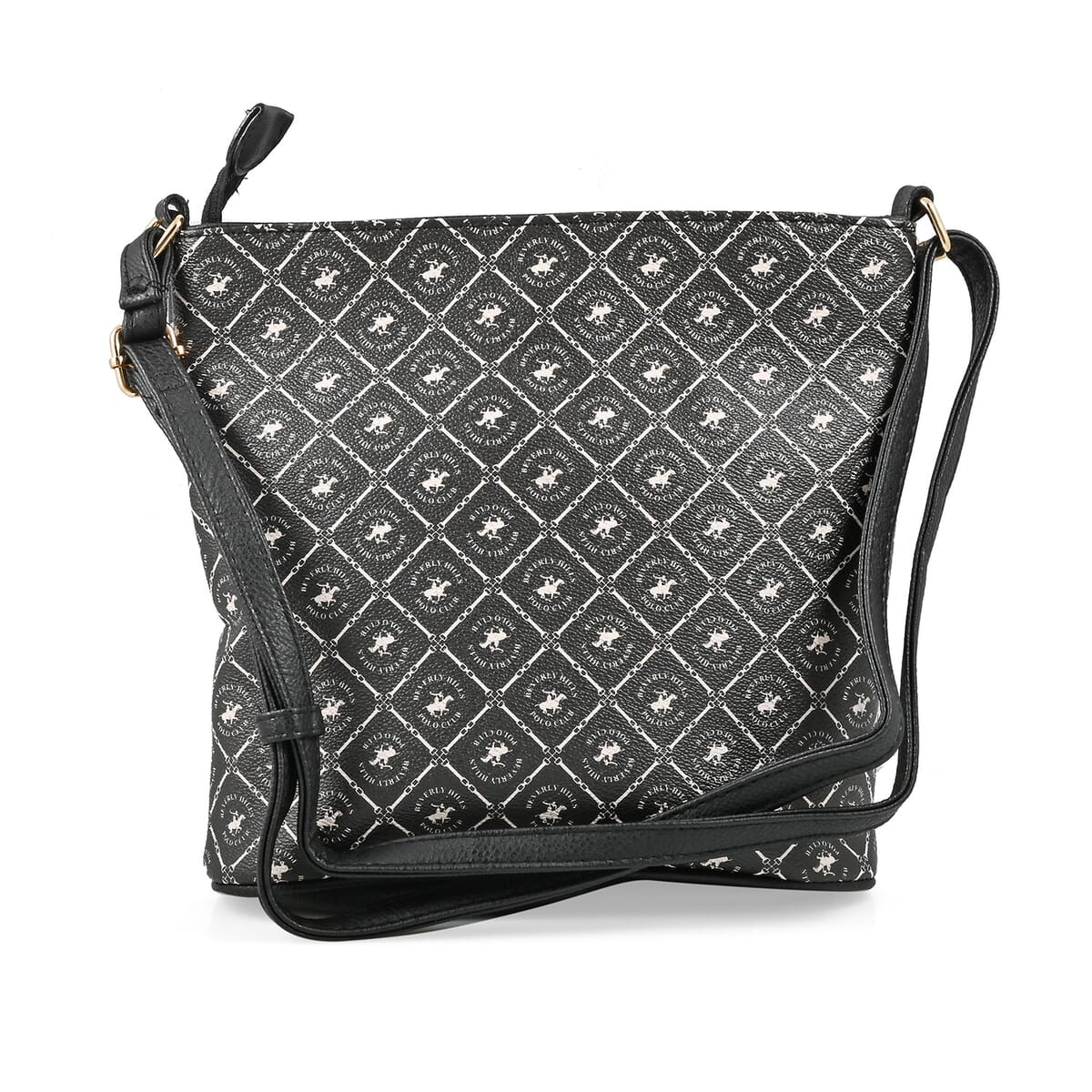 Beverly Hills Polo Club Black & White Logo Pattern Faux Leather Crossbody Bag image number 2