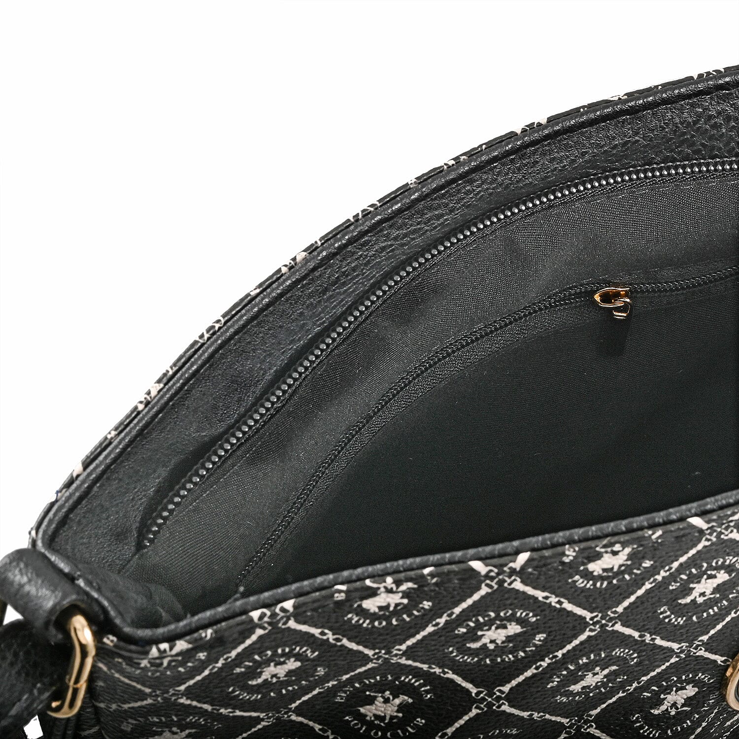 Beverly Hills Polo Club Black & White Logo Pattern Faux Leather Crossbody Bag