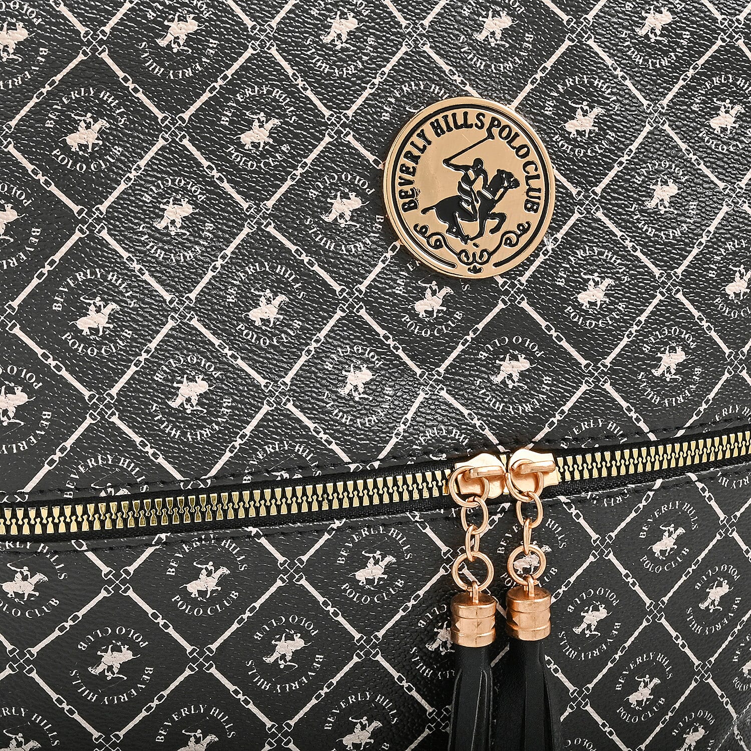 Beverly Hills Polo Club Black & White Logo Pattern Faux Leather Crossbody Bag