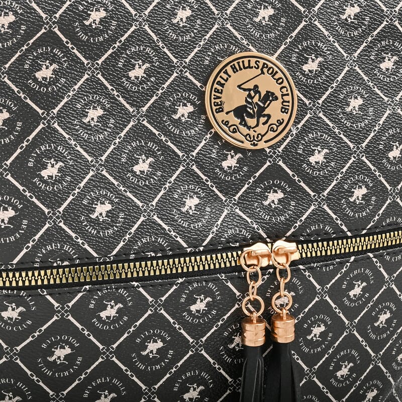 Beverly Hills Polo Club Black & White Logo Pattern Faux Leather Crossbody Bag