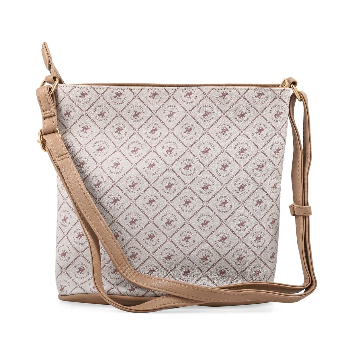 Beverly Hills Polo Club White & Taupe Logo Pattern Faux Leather Crossbody Bag image number 2