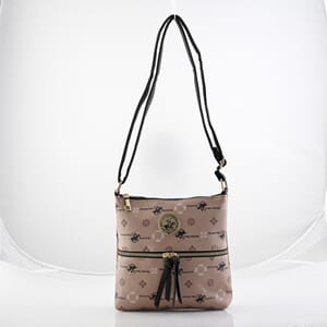 Beverly Hills Polo Club Beige & Black Multi Pattern Faux Leather Crossbody Bag