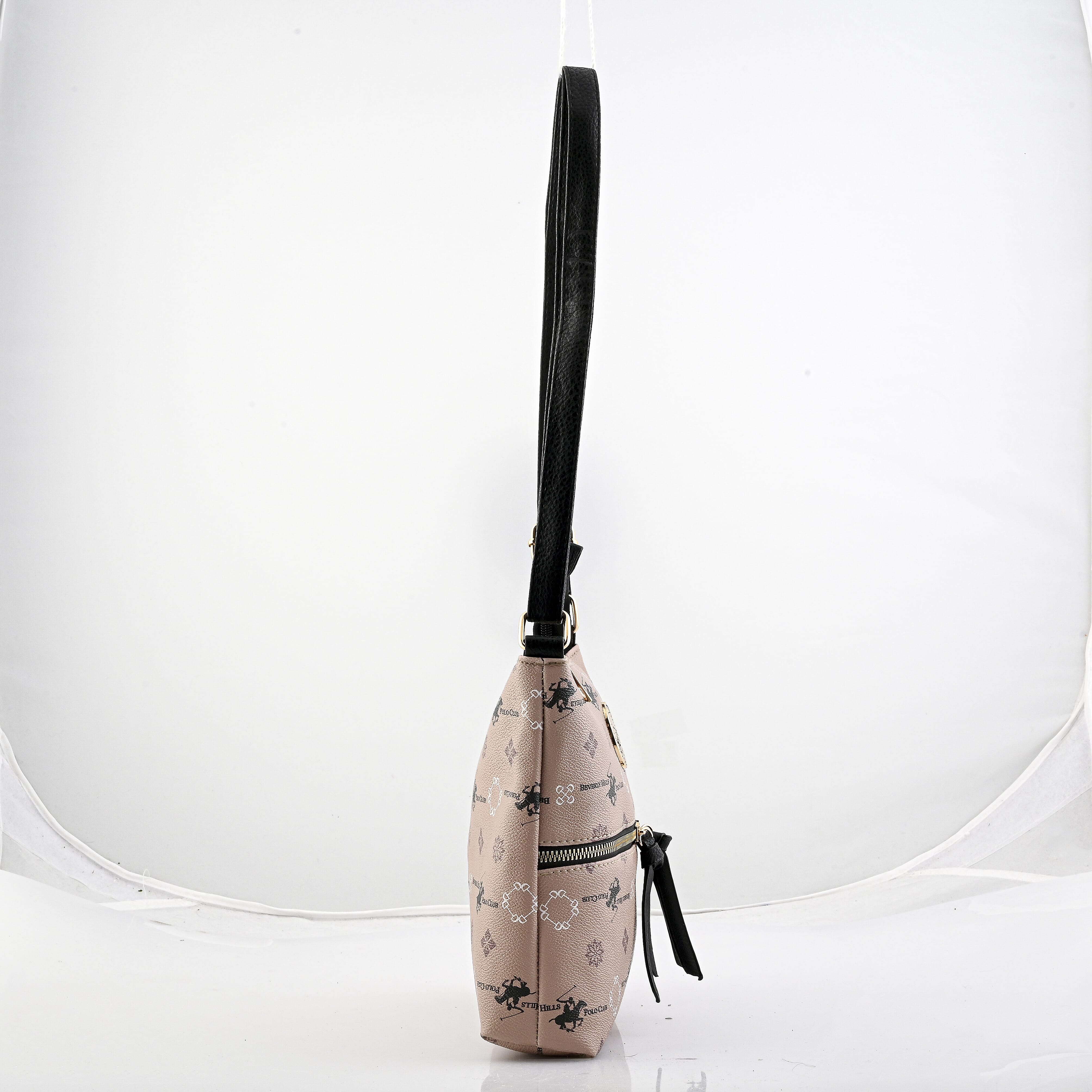 Beverly Hills Polo Club Beige & Black Multi Pattern Faux Leather Crossbody Bag