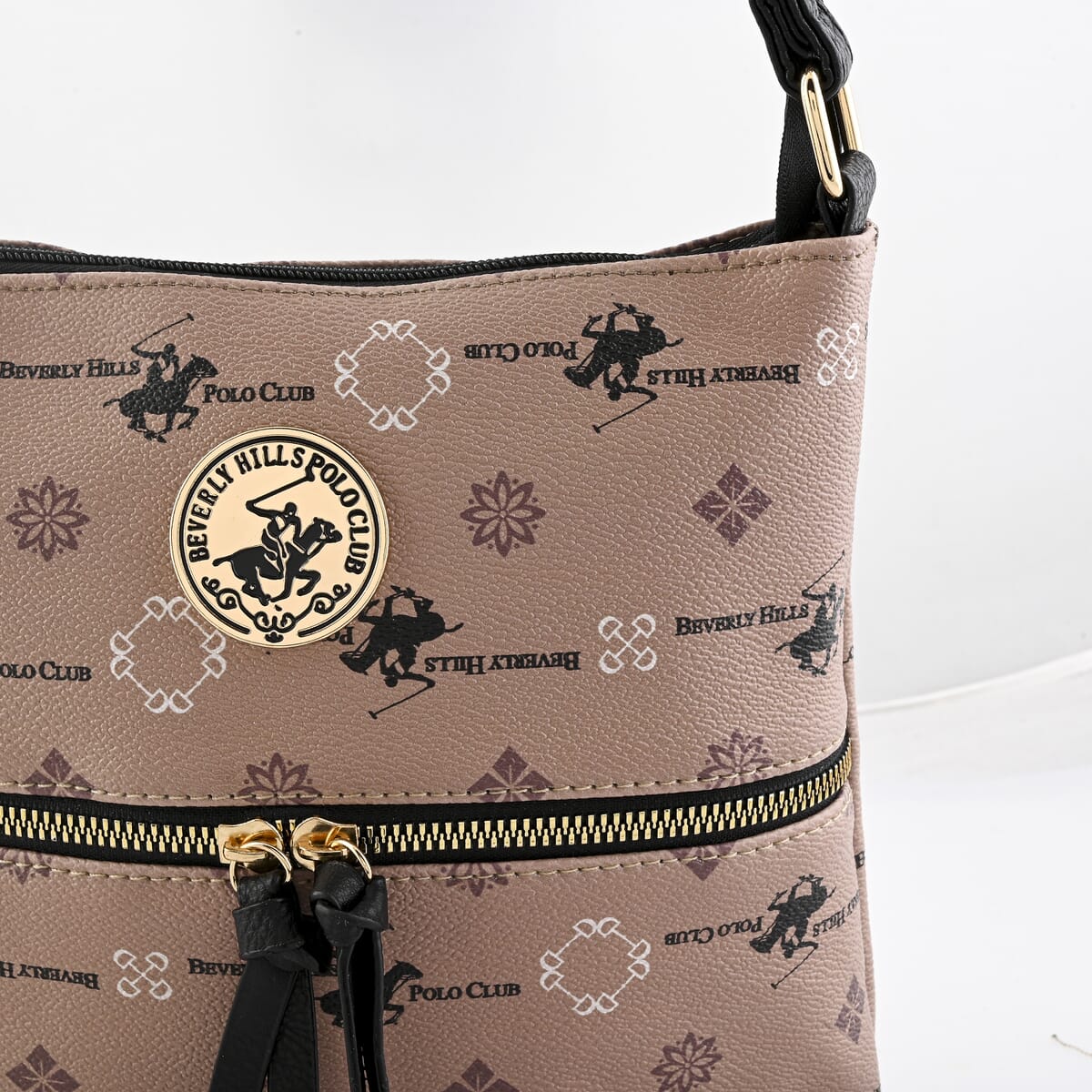 Beverly Hills Polo Club Beige & Black Multi Pattern Faux Leather Crossbody Bag image number 3