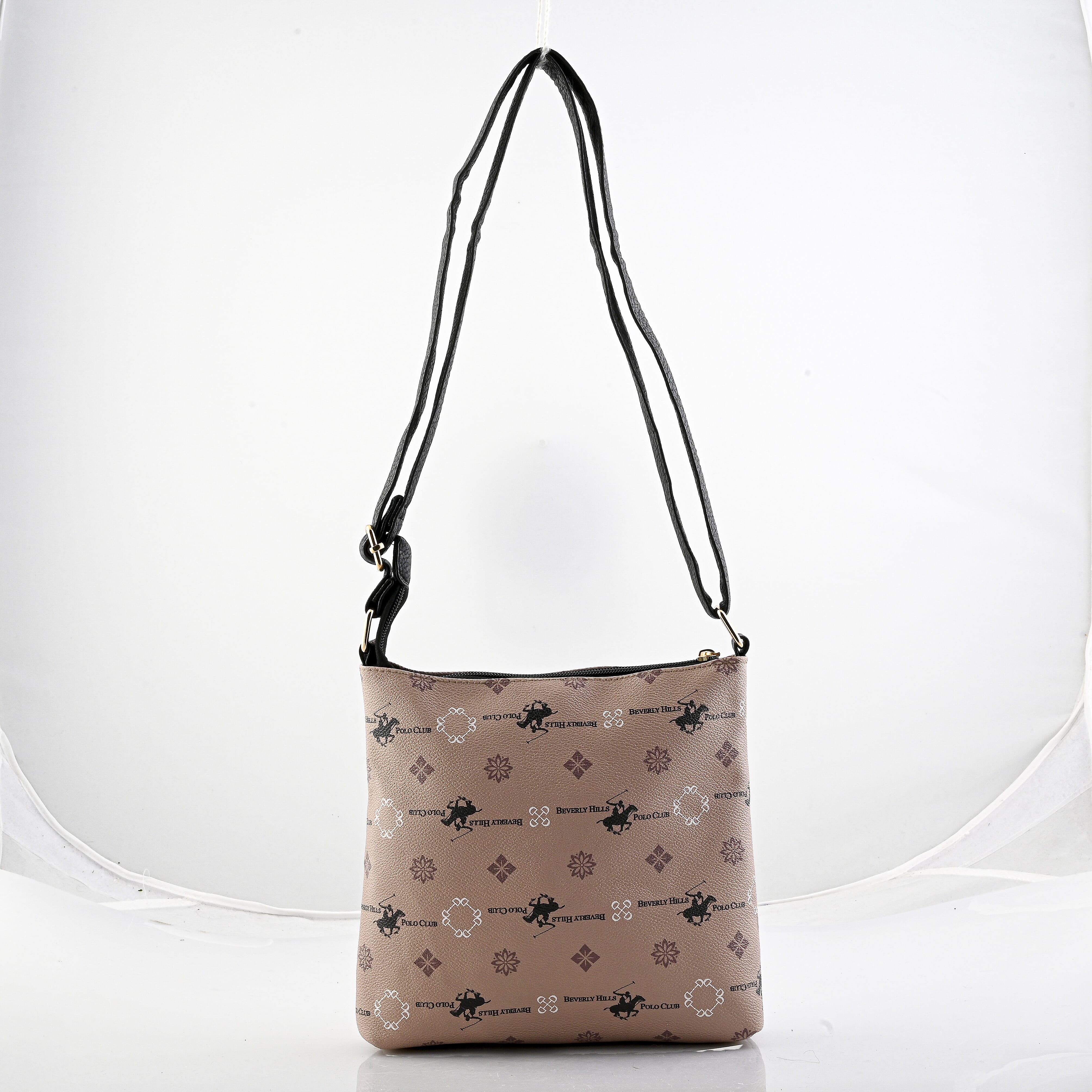 Beverly Hills Polo Club Beige & Black Multi Pattern Faux Leather Crossbody Bag