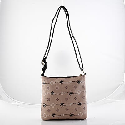 Beverly Hills Polo Club Beige & Black Multi Pattern Faux Leather Crossbody Bag