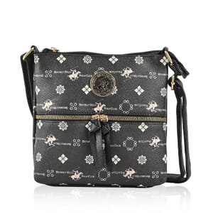 Beverly Hills Polo Club Black & White Multi Pattern Faux Leather Crossbody Bag