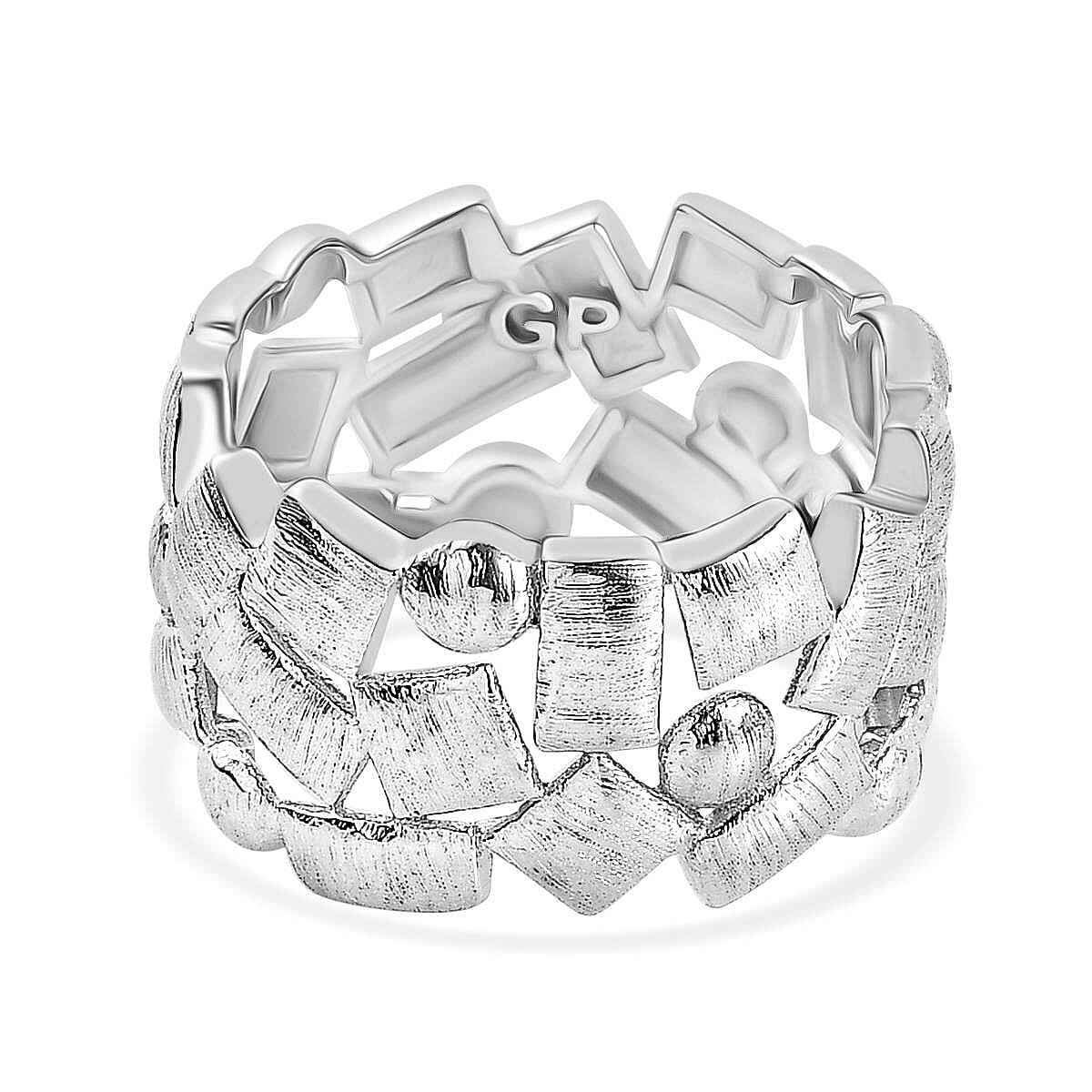 GP Kanchanaburi Blue Sapphire Fancy Ring in Rhodium Over Sterling Silver (Size 6.5)