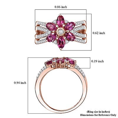 Luxuriant Premium Bixbite (LG) and White Zircon 1.85 ctw Blooming Flower Ring in 18K Vermeil Rose Gold Over Sterling Silver (Size 10.0)