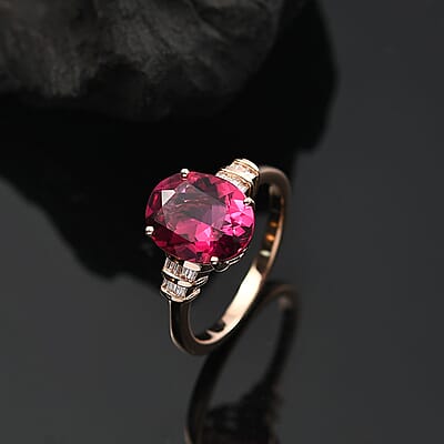 Luxuriant Premium Bixbite (LG) and Diamond I2 3.50 ctw Ring in 10K Rose Gold (Size 8.0)