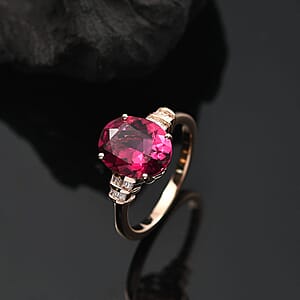 Epic Deal 10K Rose Gold Luxuriant Lab Grown Premium Bixbite, White Diamond (I2) Ring (Size 9.5) 3.50 ctw