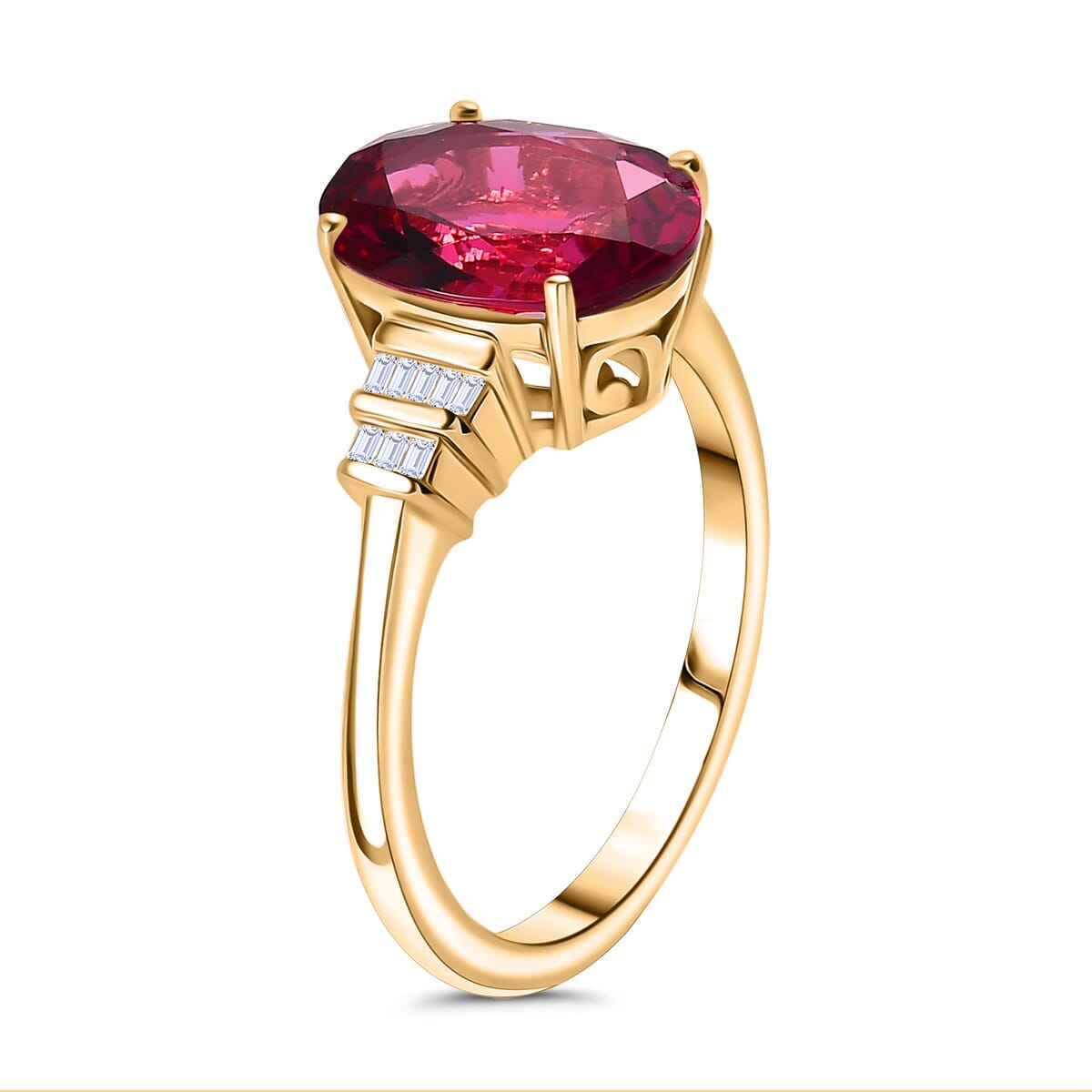 Epic Deal 10K Rose Gold Luxuriant Lab Grown Premium Bixbite, White Diamond (I2) Ring (Size 9.5) 3.50 ctw image number 3