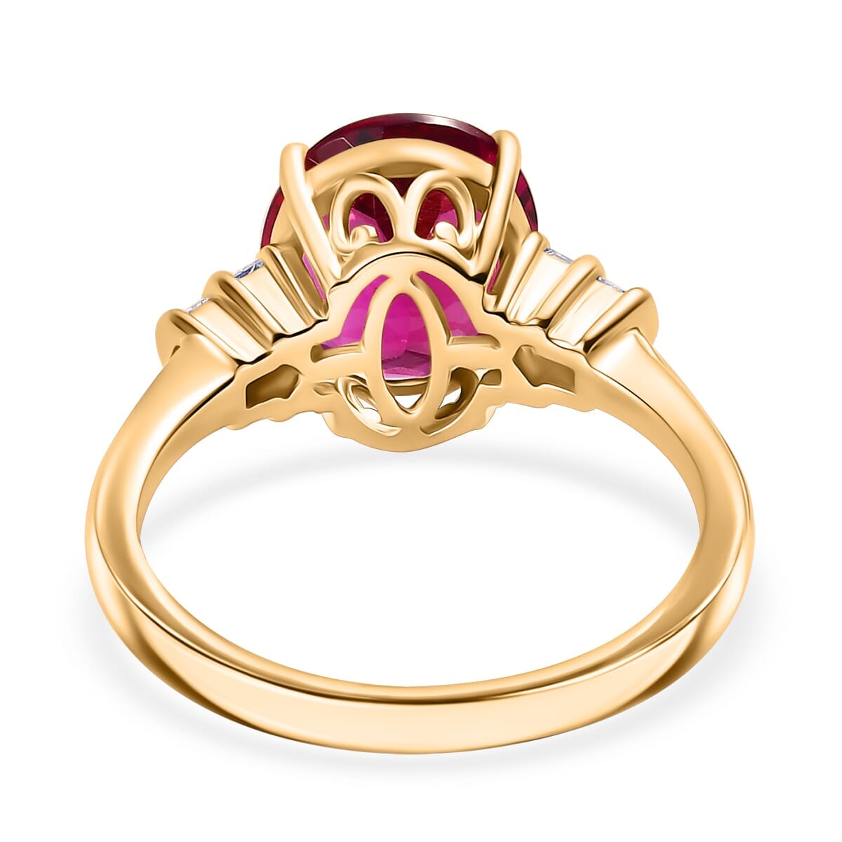 Epic Deal 10K Rose Gold Luxuriant Lab Grown Premium Bixbite, White Diamond (I2) Ring (Size 9.5) 3.50 ctw image number 4