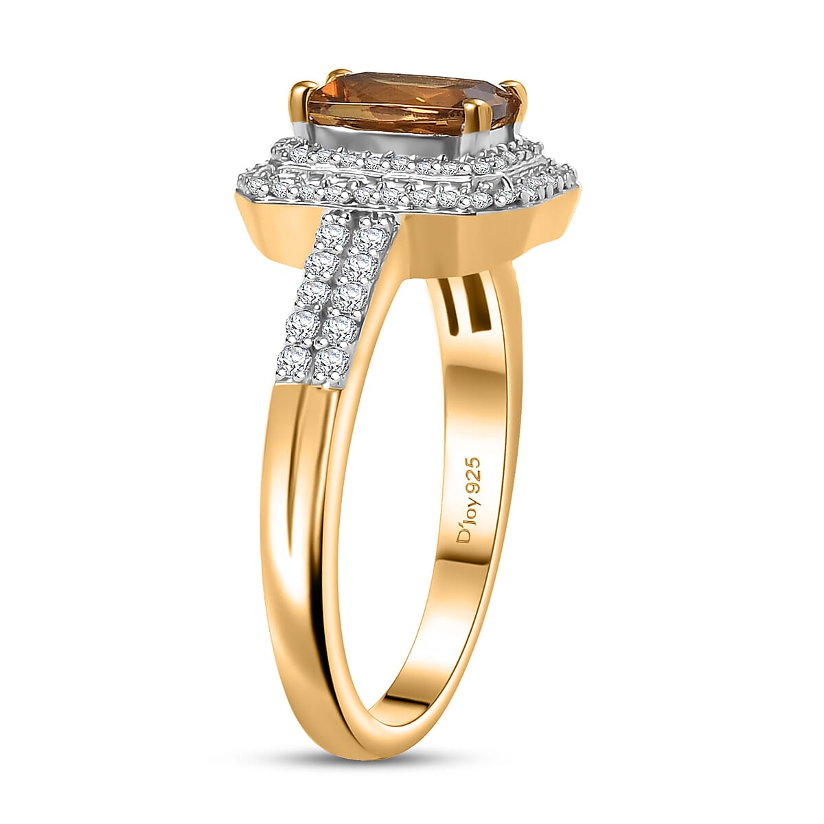 Premium Golden Turkizite, Moissanite Double Halo Ring in 18K Vermeil YG Over Sterling Silver (Size 7.0) 1.65 ctw image number 3