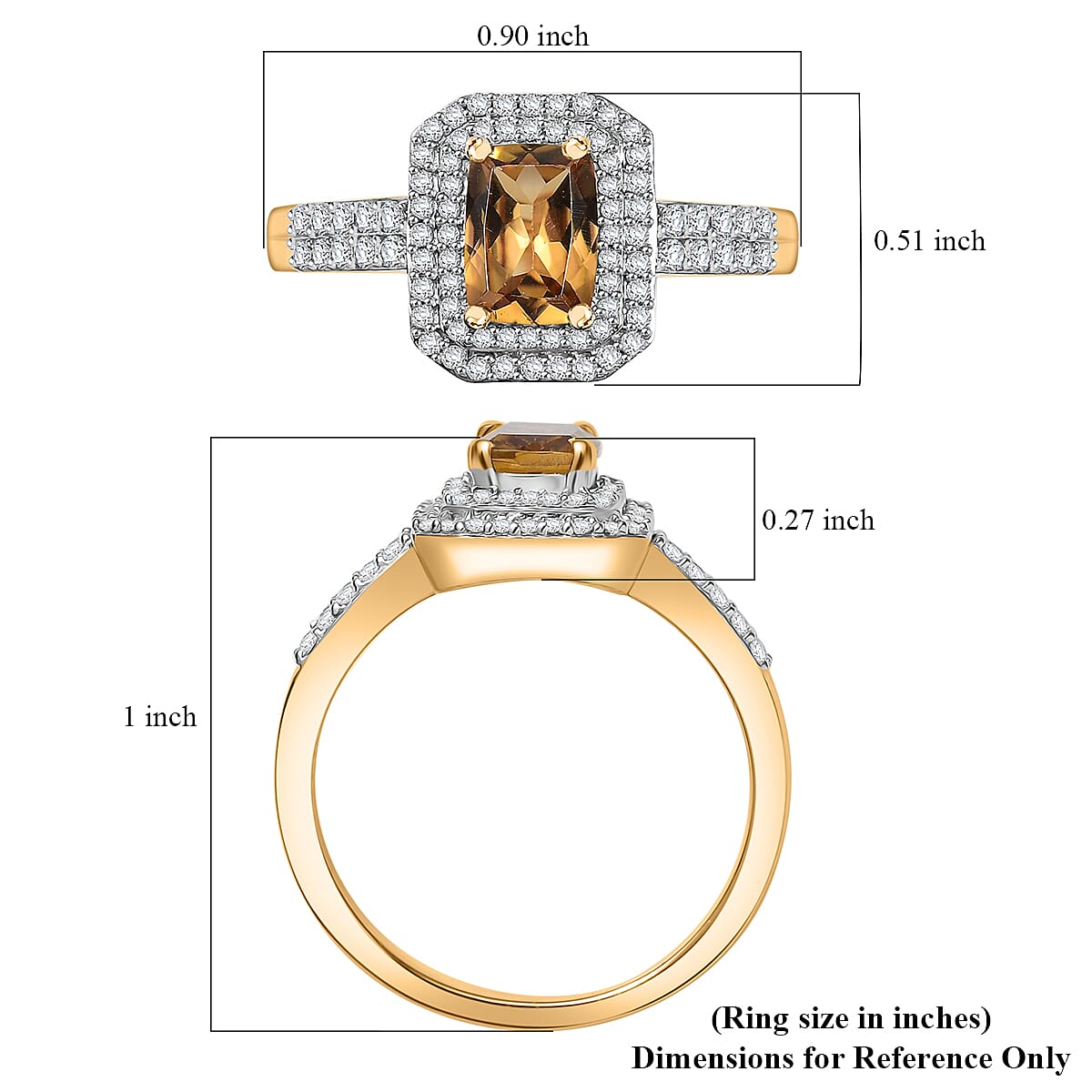 Premium Golden Turkizite, Moissanite Double Halo Ring in 18K Vermeil YG Over Sterling Silver (Size 7.0) 1.65 ctw image number 5